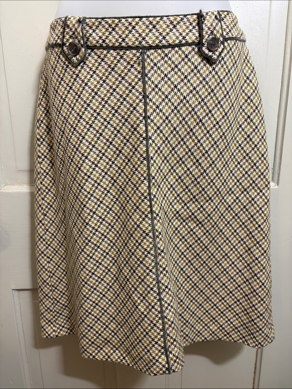 At Studio- virgin wool- A-Line Tweed Skirt in Cream, and retro greens